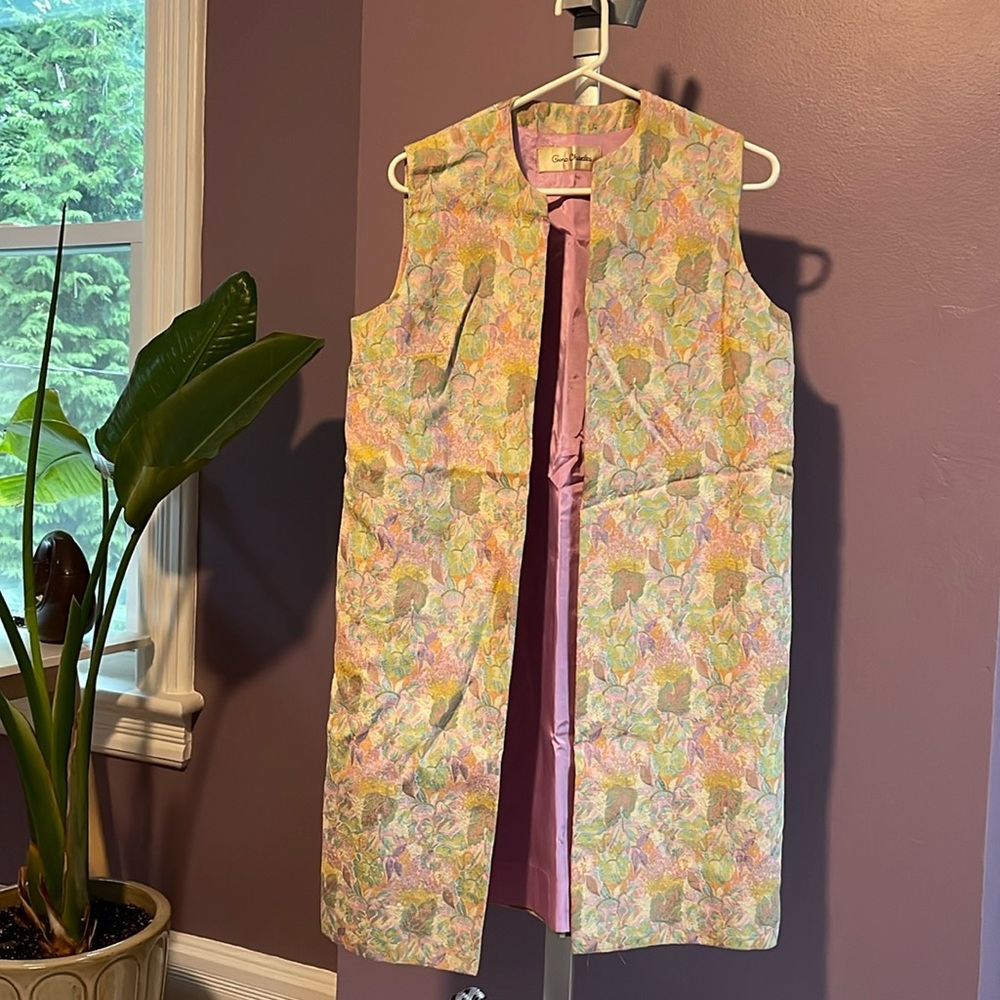 Vintage Gino Charles pastel open tunic/vest long sleeveless pattern floral
